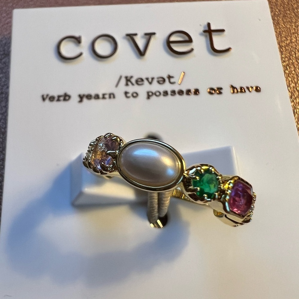 Nordstrom Covet Multishape Cubic Zirconia Faux Pearl Band Statement Ring::NWT:: - Picture 3 of 9